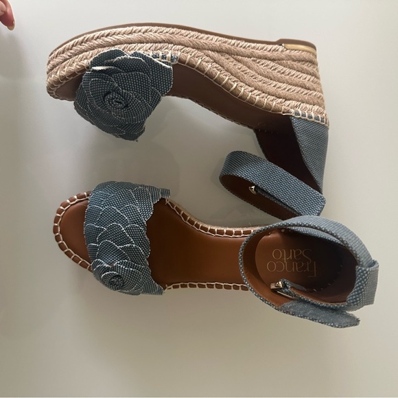 Franco Sarto Blue and Tan Espadrille Wedges with Jute Heel - Picture 3 of 4